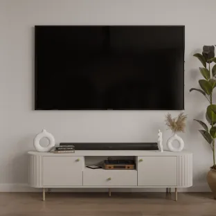 Comoda TV Ovalio 2 Usi + Sertar, TYP 321,  180x42.3x50 h cm, Pal Melaminat/MDF, Beige Nisip