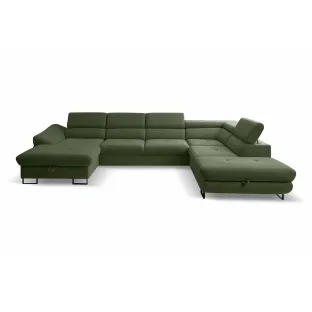 Coltar extensibil Fabio U, 350x235x175 cm, Stofa, Verde