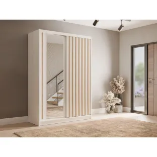 Dulap Aluna Cu Usi Glisante Si Decor Tip Riflaj, 155x62x215 h cm, Pal Melaminat, Alb