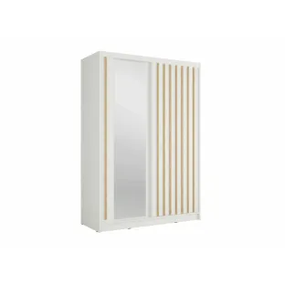 Dulap Aluna Cu Usi Glisante Si Decor Tip Riflaj, 155x62x215 h cm, Pal Melaminat, Alb