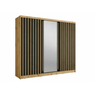 Dulap Aluna Cu Usi Glisante Si Decor Tip Riflaj, 245x62x215 h cm, Pal Melaminat, Stejar Artisan/Negru