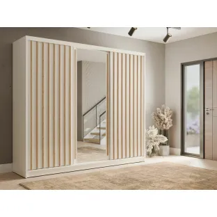 Dulap Aluna Cu Usi Glisante Si Decor tip Riflaj, 245x62x215 h cm, Pal Melaminat, Alb