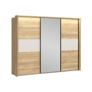 Dulap Cu 3 Usi Culisante Glamour,  280x60.5x215 h cm, Pal Melaminat, Stejar Mauvella/Casmir