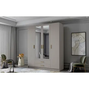 Dulap cu 4 Usi si 2 Sertare Ada 2, 160x52x205 h cm, Oglinda Pal Melaminat