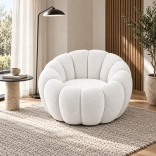 Fotoliu Cloud, 89x89x61 cm, Stofa Boucle Beige Deschis