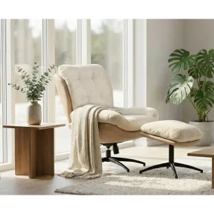 Fotoliu cu Taburet Hava, 83x93x99 h cm, Stofa Beige