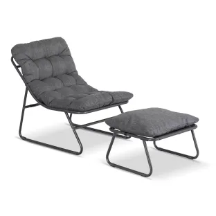 Fotoliu de Gradina cu Taburet Kamfo, 105x60x90 h cm, Structura Metalica, Gri