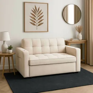Fotoliu Dublu Extensibil Astana, 141x103x84 h cm, Stofa, Beige