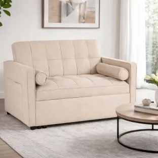 Fotoliu Extensibil Karole, 120x100-193x87 h cm, Stofa, Beige