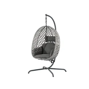 Leagan de Gradina/Terasa Nivra, 134x134x200 cm, Metal/Ratan Sintetic/Stofa, Gri/Gri Deschis