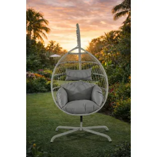 Leagan de Gradina/Terasa Yardio 134x134x200 cm, Metal/Ratan Sintetic/Stofa, Crem