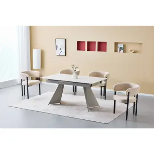 Masa Extensibila Baco, 160-200x90x76 h cm, Picior Metalic, Blat Ceramic, Alb Pandora