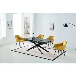 Masa Extensibila Cross, 160-200-240x90x76 h cm, Picior Metalic, Blat Ceramic, Negru Sand