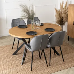 Masa Extensibila Lumos, 90-140-190x90x75,5 h cm, Metal/MDF, Negru/Stejar Auriu