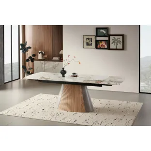 Masa Extensibila Monaris, 160-240x90x76 cm,  MDF/Piatra Sinterizata,  Natur/Beige/Gri