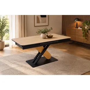 Masa Extensibila Quadra, 160-220x90x75 h cm, Structrua Metalica/Blat Pal Melaminat 25 mm, Negru/Stejar
