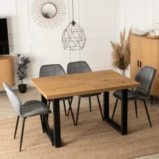 Masa Extensibila Trento, 130-180-230x90x78 h cm, Metal/MDF, Negru/Stejar