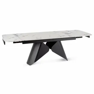 Masa Extensibila Vasai 160-240-x90x77 cm, Metal/Ceramica, Negru/Alb Marmura