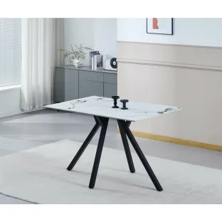 Masa Galaxy, 120x80x75 H cm, Blat Ceramic, Negru/Alb Marmura