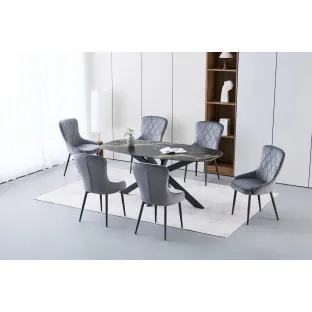 Masa Miles, 180x90x76 h cm, Picior Metalic, Blat Ceramic, Negru Sand