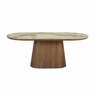 Masa Ovala Lunara 200x100x76 h cm, MDF/Ceramica, Stejar/Beige Pandora