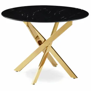 Masa Rotunda Ballia, Ø100x75 cm, Metal/Sticla, Auriu/Negru