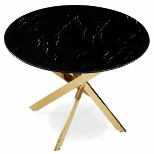Masa Rotunda Ballia, Ø100x75 cm, Metal/Sticla, Auriu/Negru