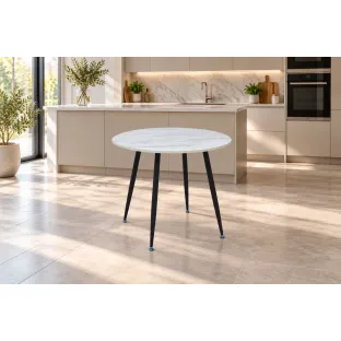Masă rotundă ORBIS Ø90 × 75 cm – Negru/Alb tip Marmura