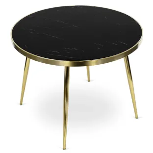 Masa Rotunda Togo, Ø100x75 h cm, Metal/Sticla, Auriu/Negru