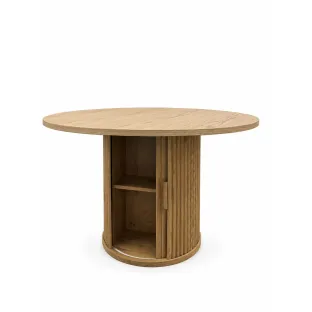 Masa Rotunda Yandan  Ø120 × 75 cm, Spatiu de Depozitare Ascuns, Blat Ceramic, Stejar