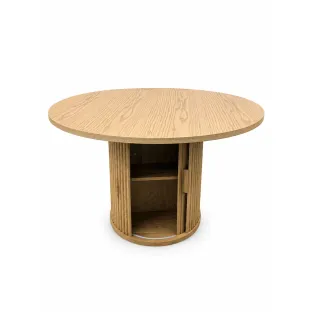 Masa Rotunda Yandan  Ø120 × 75 cm, Spatiu de Depozitare Ascuns, Blat Ceramic, Stejar