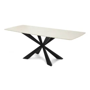 Masa Terron, 200x80x76 h cm, Metal/Piatra Sinetrizata, Negru/Alb Tip Marmura