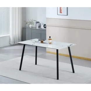 Masa Thor, 140x80x75 H cm, Blat Ceramic, Negru/Alb Marmura