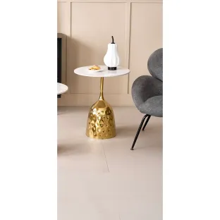 Masuta de Cafea Cera Gold, Ø50x60 cm, Metal/Piatra Sinterizata, Auriu/Alb