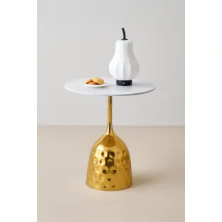 Masuta de Cafea Cera Gold, Ø50x60 cm, Metal/Piatra Sinterizata, Auriu/Alb