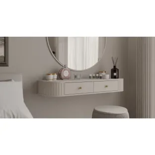 Masuta de Toaleta Suspendata + Oglinda Rotunda Ovalio, TYP 202+701,  123x35.9x17.5 h cm, Pal Melaminat/MDF, Beige Nisip