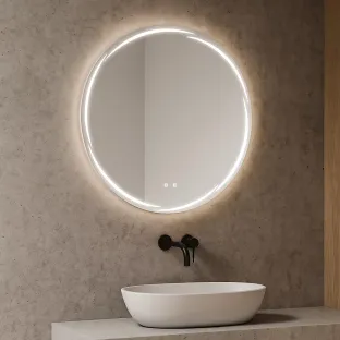 Oglinda de Baie cu Led Circo, Ø80 cm, Actionare Touch, Lumina Calda/Rece/Neutra
