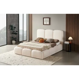 Pat Tapitat cu Somiera Rabatabila Emma, 160x200 cm,  Boucle, Crem