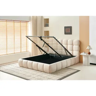 Pat Tapitat cu Somiera Rabatabila Nuvola, 160x200 cm, Boucle Beige