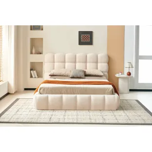 Pat Tapitat cu Somiera Rabatabila Nuvola, 160x200 cm, Boucle Beige