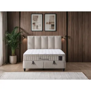 Pat Tapitat Harmony Cu Somiera Rabatabila, 160x200 cm, Stofa Beige