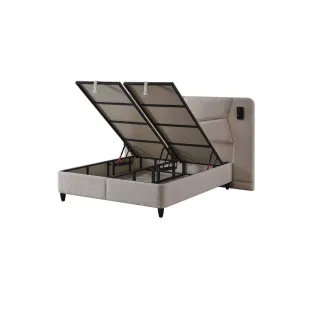 Pat Tapitat Touch Plus cu Somieră Rabatabilă și Iluminare LED, 160×200 cm, Beige