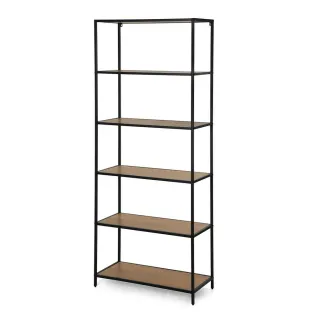 Raft Pentru Carti si Decoratiuni Arcana 400275, 77x35x185 h cm, Metal/Pal Melaminat, Negru/Stejar
