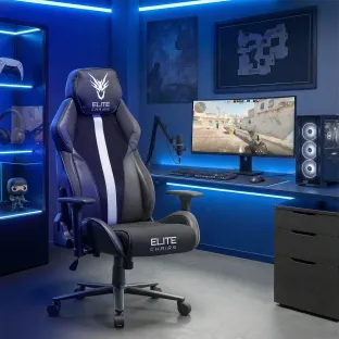 Scaun Gaming Fury, 74x70x125-141 h cm, Negru/Alb
