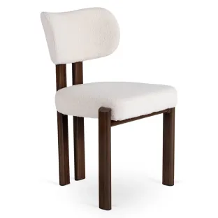 Scaun Grande, 50x52x80 h cm, Structura Metalica, Sezut si Spatar Tapitate cu Stofa Tip Boucle Crem/Picior Metalic Nuc