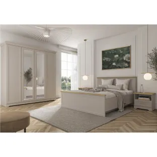 Set Dormitor Flandra 4 Piese, Pal Melaminat/MDF, Casmir/Stejar Mauvella