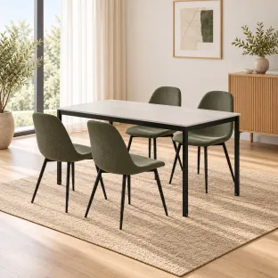 Set Masa Andes 120x75x75 h cm, Metal/Pal Melaminat, Negru/Alb + 4 Scaune Marie Verzi