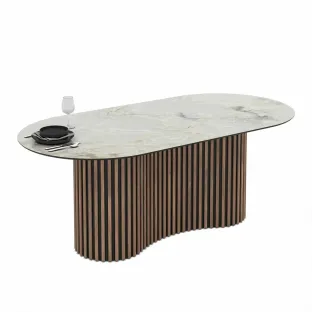 Set Masa Dining OSCAR, 200x100x76 cm, MDF Nuc/Mola + 4 Scaune Caprice Beige