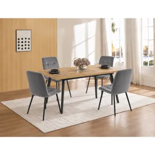 Set Masa Extensibila Lini, 138-178x85x76 cm, Pal Melaminat, Stejar Rivioli + 4 Scaune Poppy Catifea Gri