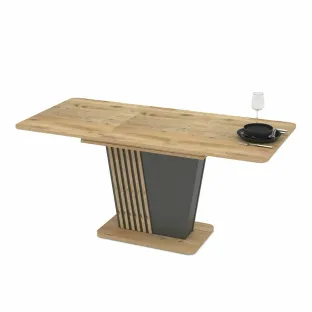 Set Masa Extensibila Luna, 120-160x75x75 cm, Pal Melaminat, Antracit/Stejar Rivoli + 4 Scaune Madison Gri